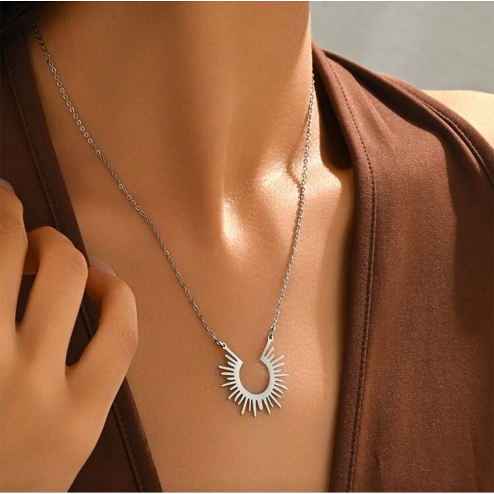 Silver Plated Stainless Steel Sunburst Necklace